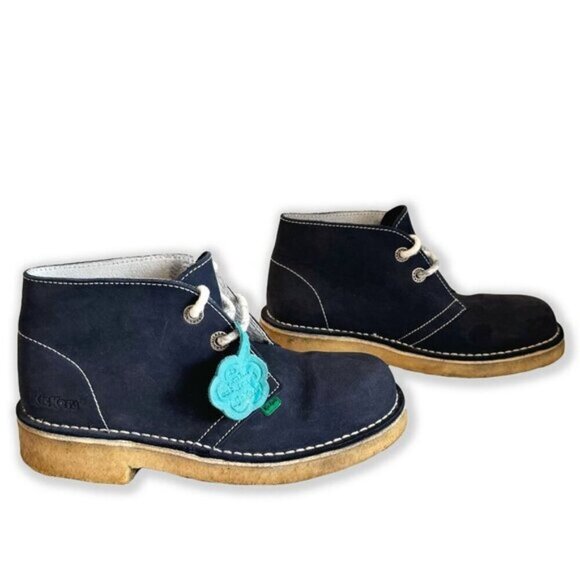 Kickers Navy Blue Nubuck Leather Ankle Desert Boots Back to School Fall Shoes - Picture 3 of 10
